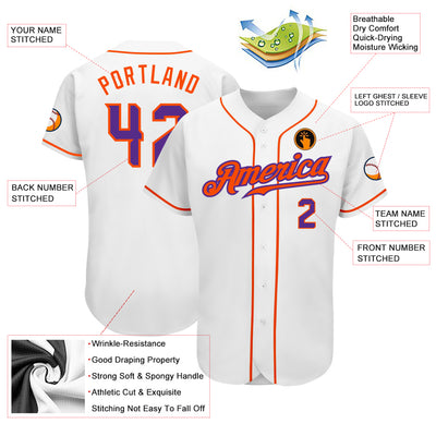 Custom White Purple-Orange Authentic Baseball Jersey