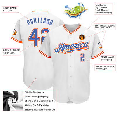 Custom White Blue-Orange Authentic Baseball Jersey