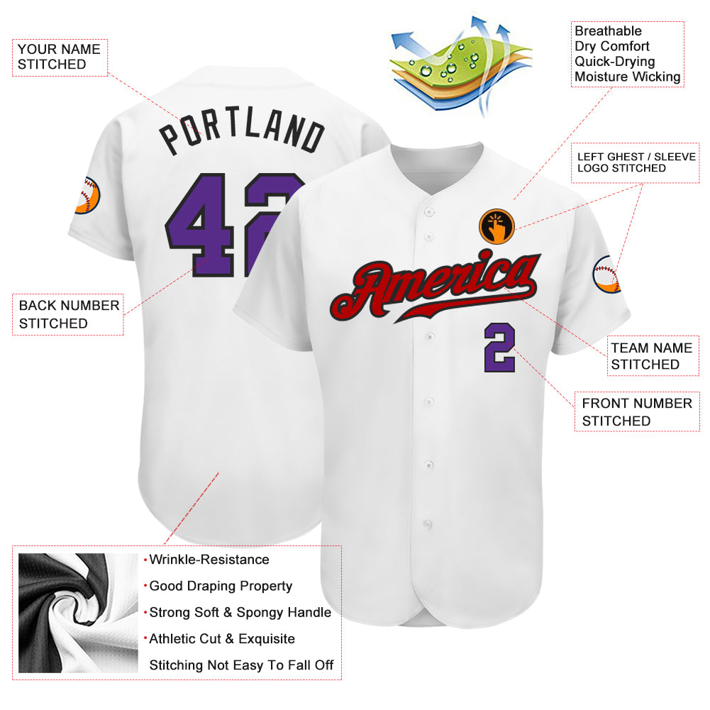 Custom White Purple-Red Authentic Baseball Jersey