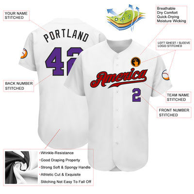 Custom White Purple-Red Authentic Baseball Jersey