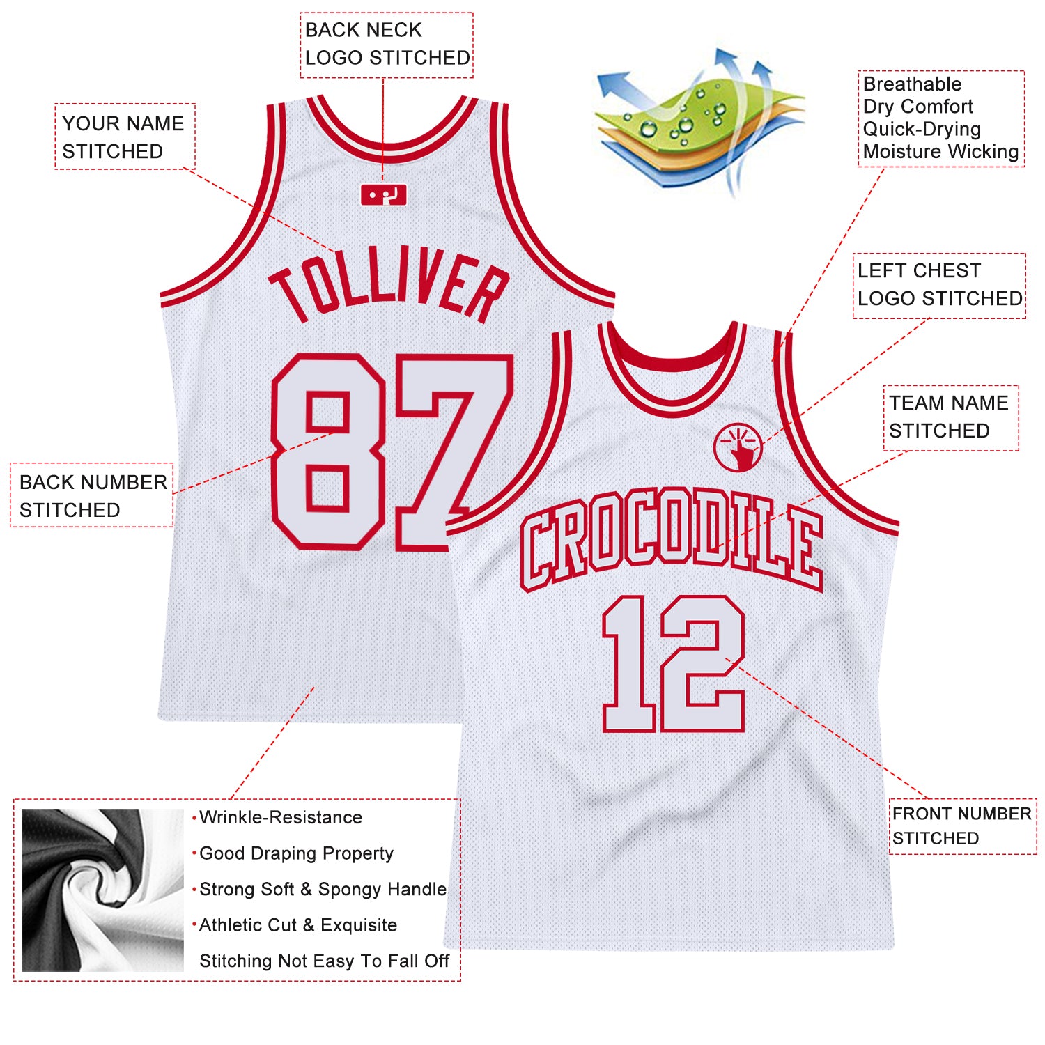 Custom White White-Red Authentic Throwback Basketball Jersey