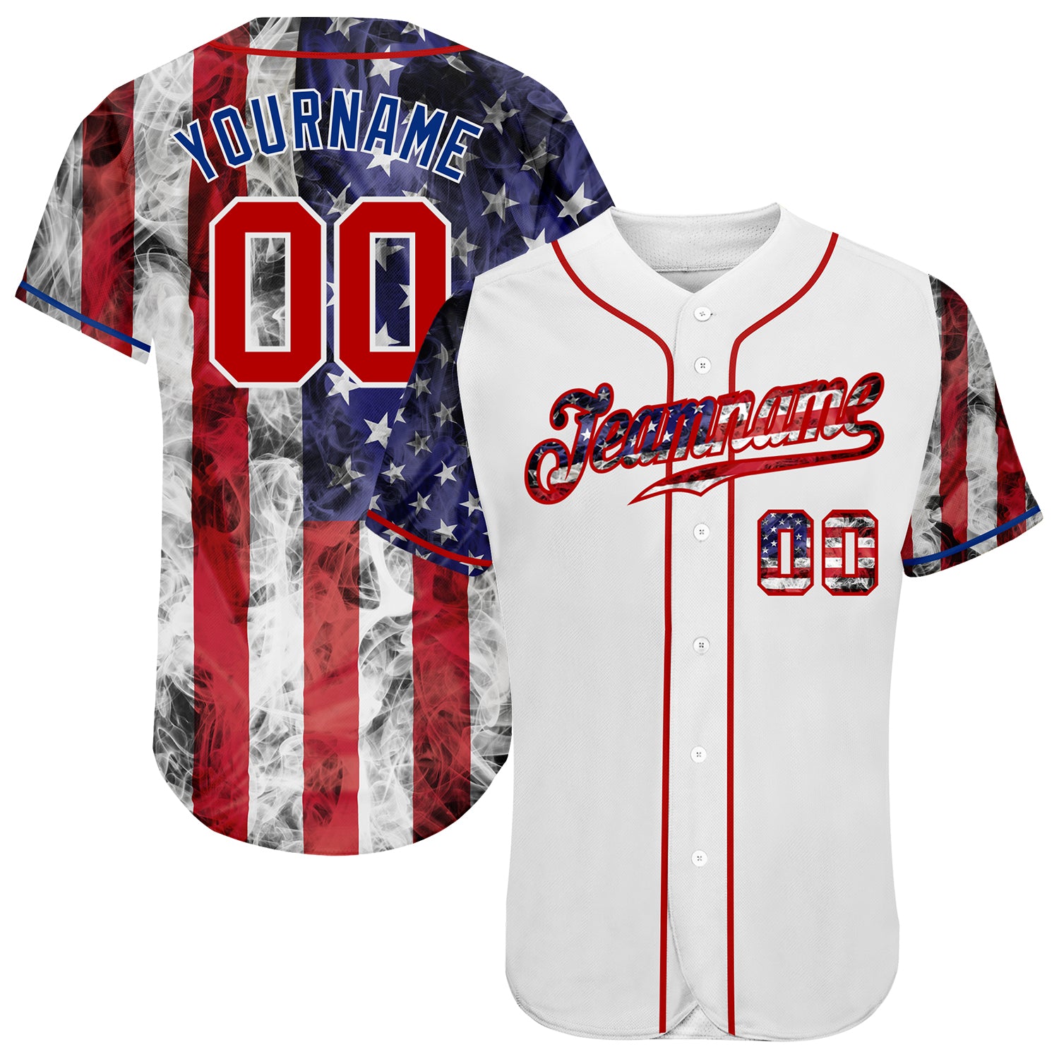 Custom Baseball Jersey White Red-Royal 3D American Flag Authentic Men's Size:XL