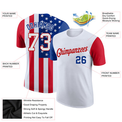 Custom White White-Red 3D American Flag Performance T-Shirt