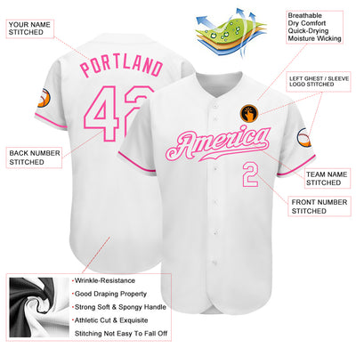 Custom White White-Pink Authentic Baseball Jersey