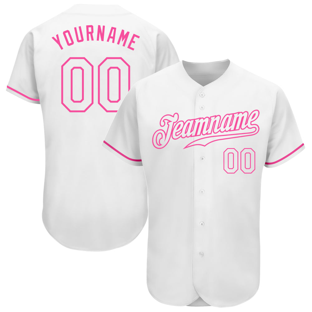 Custom Pink White Baseball Jersey