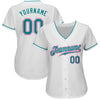 Custom White Teal-Pink Authentic Baseball Jersey