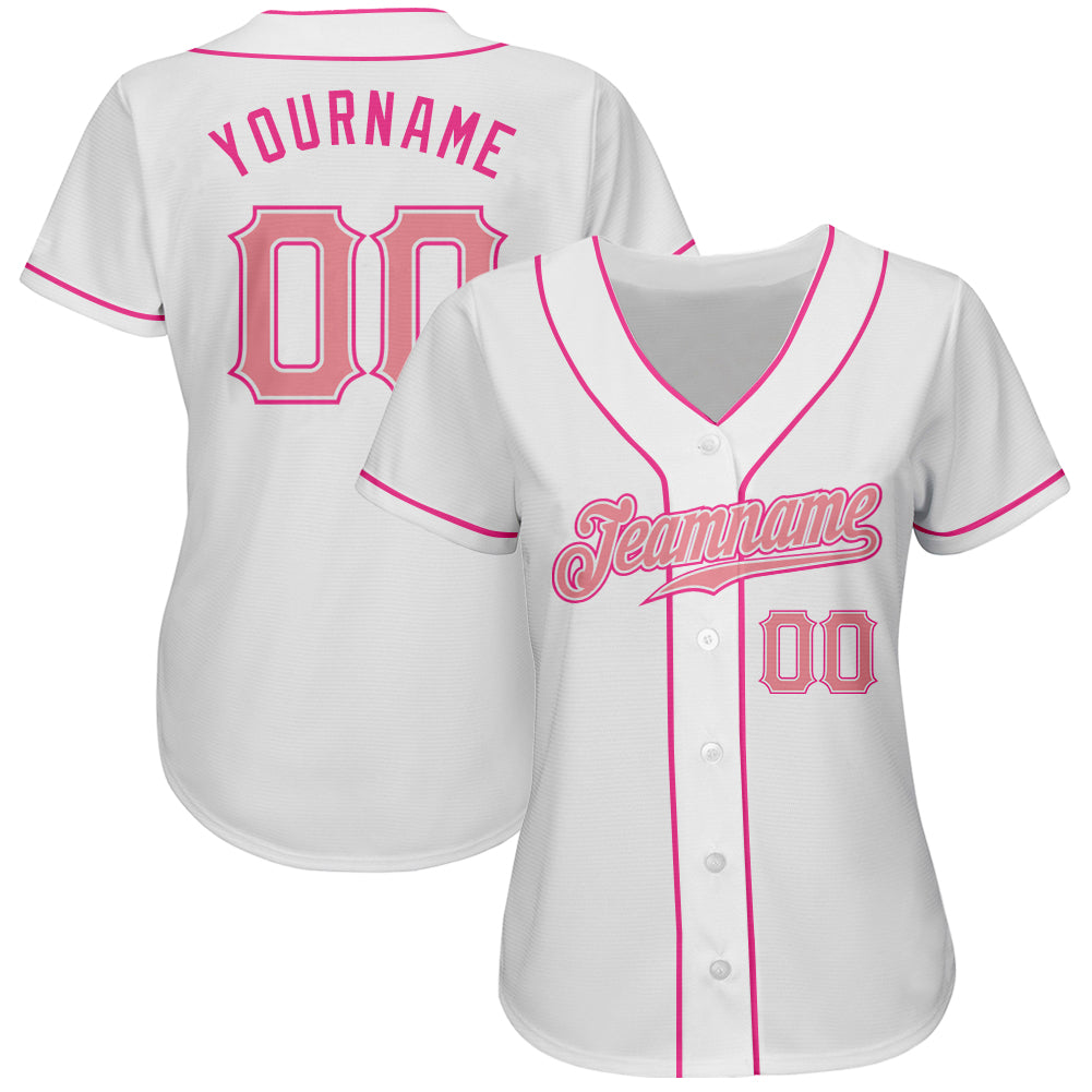 Custom White Medium Pink-Pink Authentic Baseball Jersey