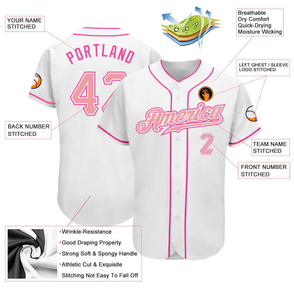 Custom White Medium Pink-Pink Authentic Baseball Jersey