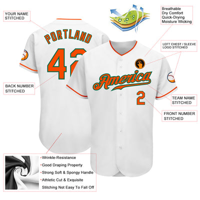 Custom White Orange-Kelly Green Authentic Baseball Jersey