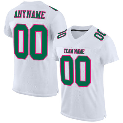 Custom White Kelly Green-Hot Pink Mesh Authentic Football Jersey