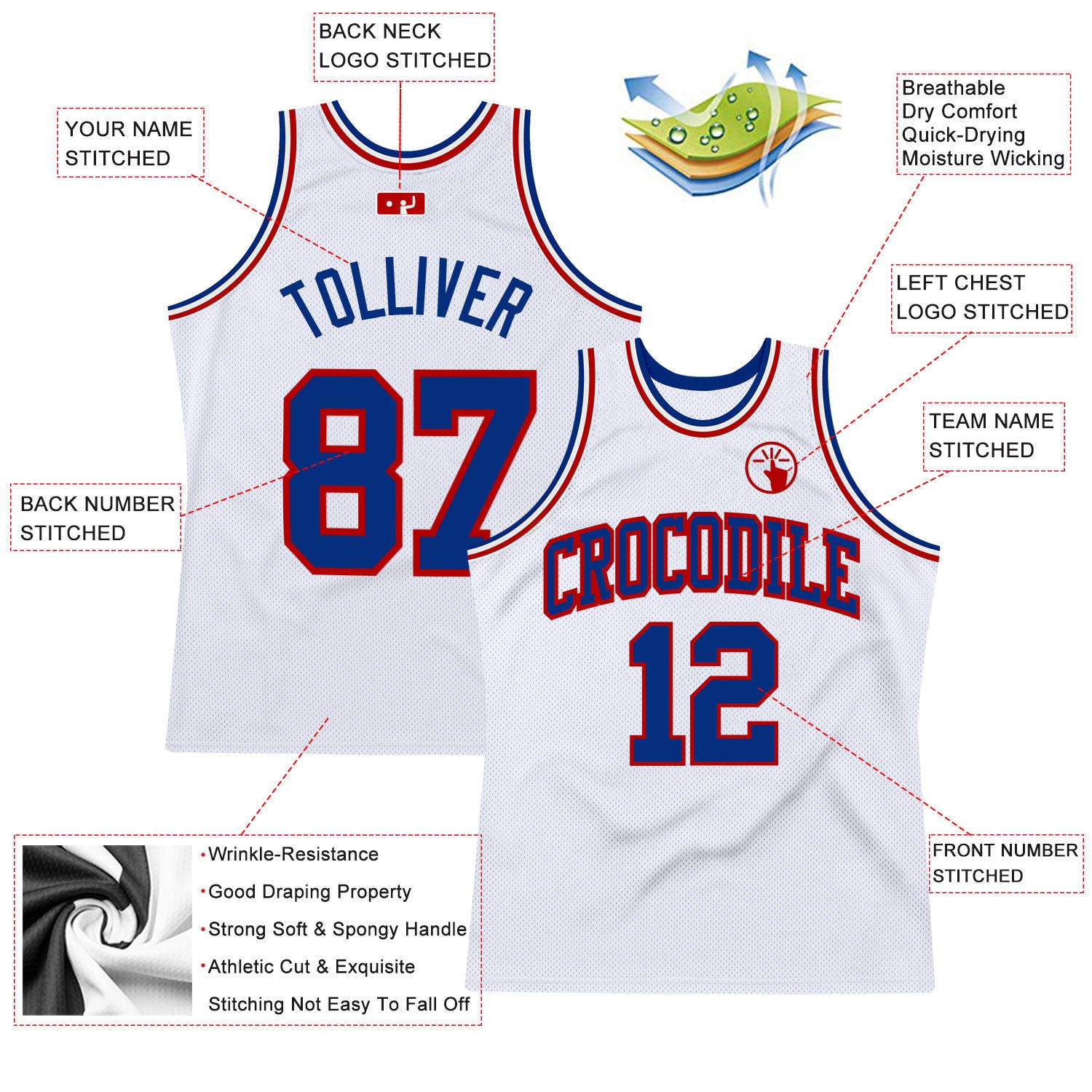 Custom White Royal-Red Authentic Throwback Basketball Jersey