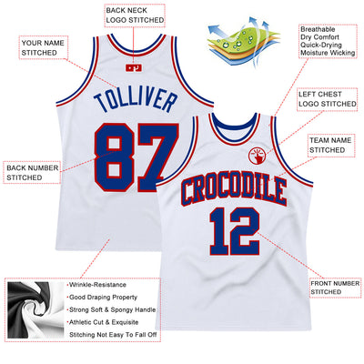 Custom White Royal-Red Authentic Throwback Basketball Jersey