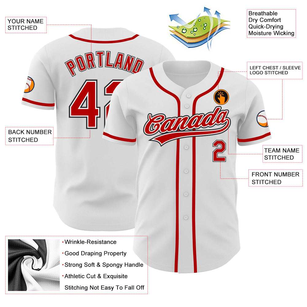 Custom White Red-Black Authentic Baseball Jersey