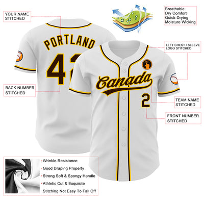 Custom White Brown-Gold Authentic Baseball Jersey