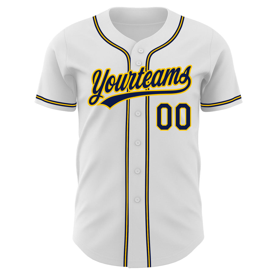 Custom White Navy-Gold Authentic Baseball Jersey
