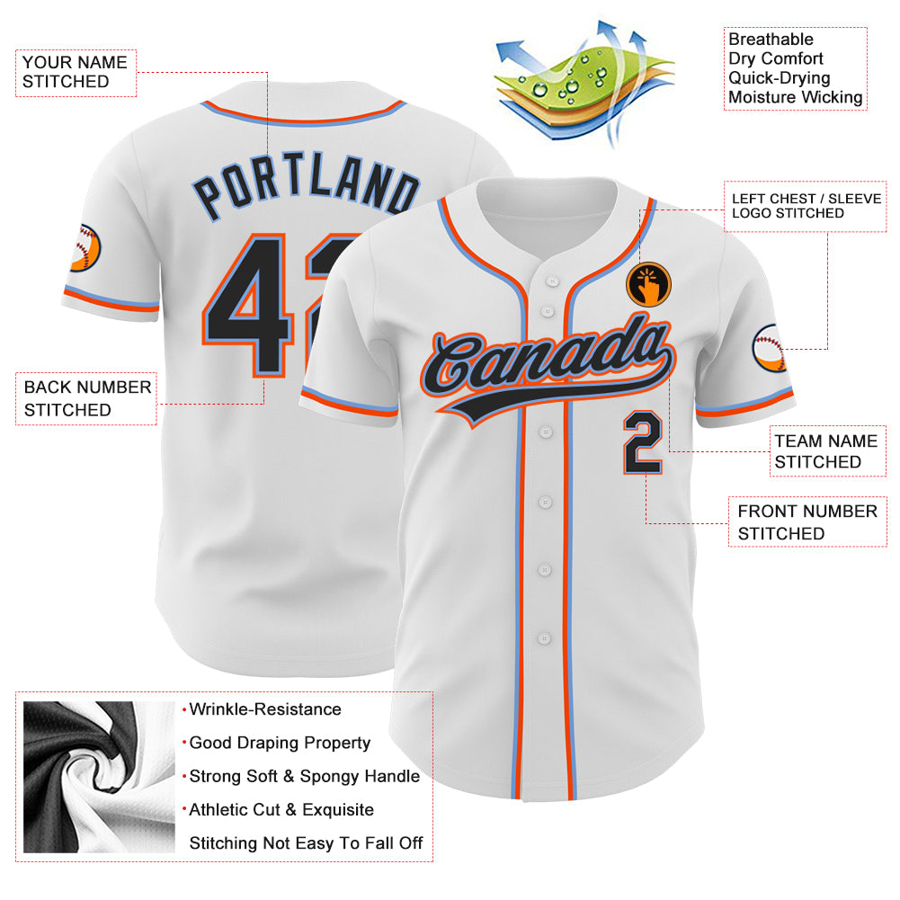 Custom White Black Powder Blue-Orange Authentic Baseball Jersey