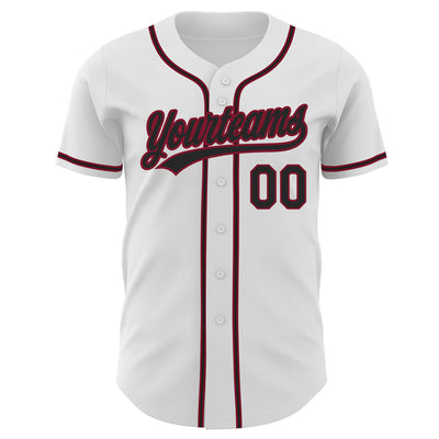Custom White Black-Crimson Authentic Baseball Jersey