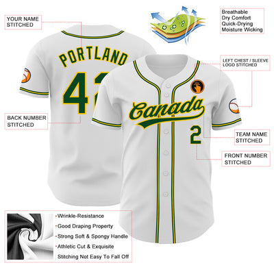 Custom White Green-Gold Authentic Baseball Jersey