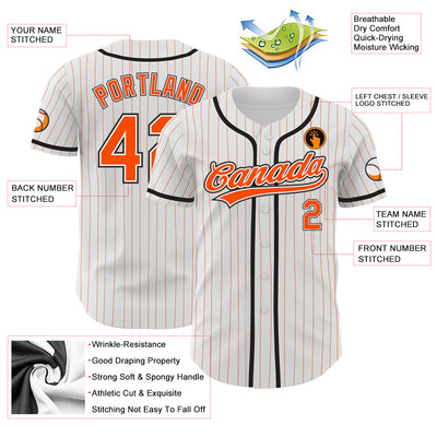 Custom White Orange Pinstripe Orange-Black Authentic Baseball Jersey
