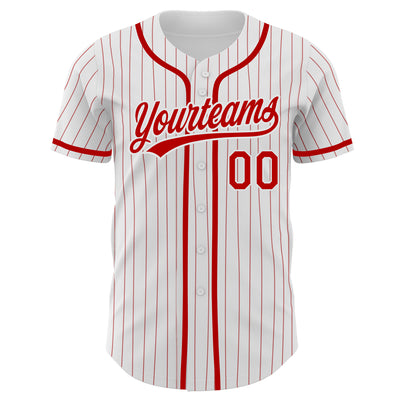 Custom White Red Pinstripe Red Authentic Baseball Jersey