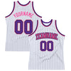 Custom White Black Pinstripe Purple-Pink Authentic Basketball Jersey