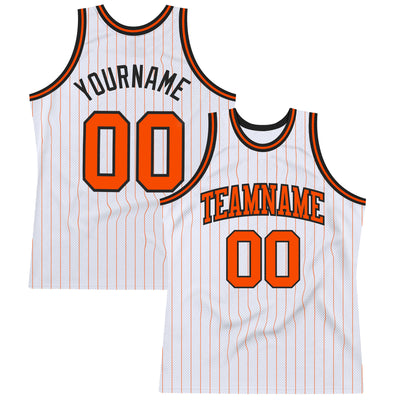 Custom White Orange Pinstripe Orange-Black Authentic Basketball Jersey