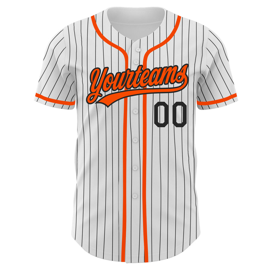 Custom White Black Pinstripe Orange Authentic Baseball Jersey