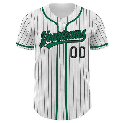 Custom White Black Pinstripe Kelly Green Authentic Baseball Jersey