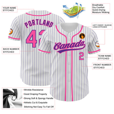 Custom White Purple Pinstripe Pink Authentic Baseball Jersey