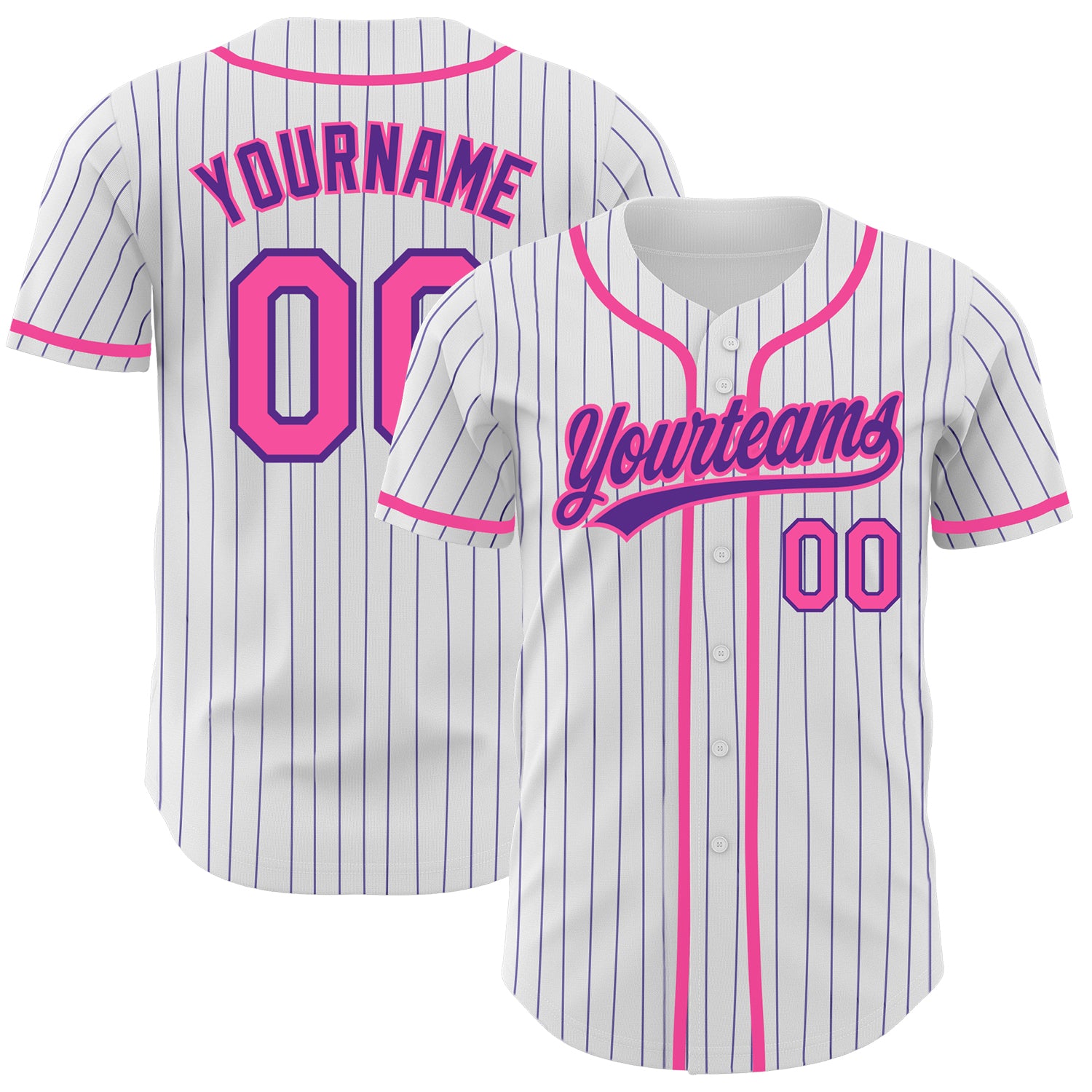 Custom Pinstripe Baseball Jersey White Purple Pink Authentic