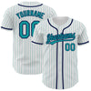 Custom White Teal Pinstripe Teal-Navy Authentic Baseball Jersey