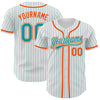 Custom White Teal Pinstripe Teal-Orange Authentic Baseball Jersey