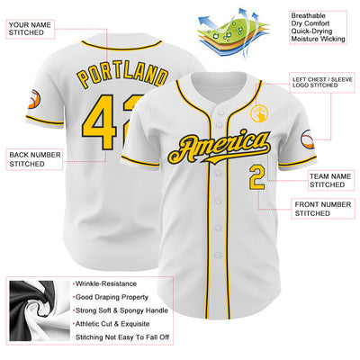 Custom White Yellow-Black Authentic Baseball Jersey