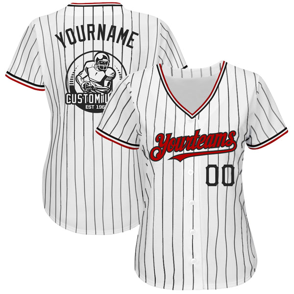 Custom Pinstripe Baseball Jersey White Black Red Authentic - FansIdea