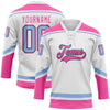 Custom White Light Blue Black-Pink Hockey Lace Neck Jersey
