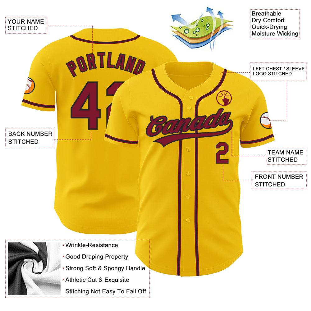 Custom Yellow Crimson-Black Authentic Baseball Jersey