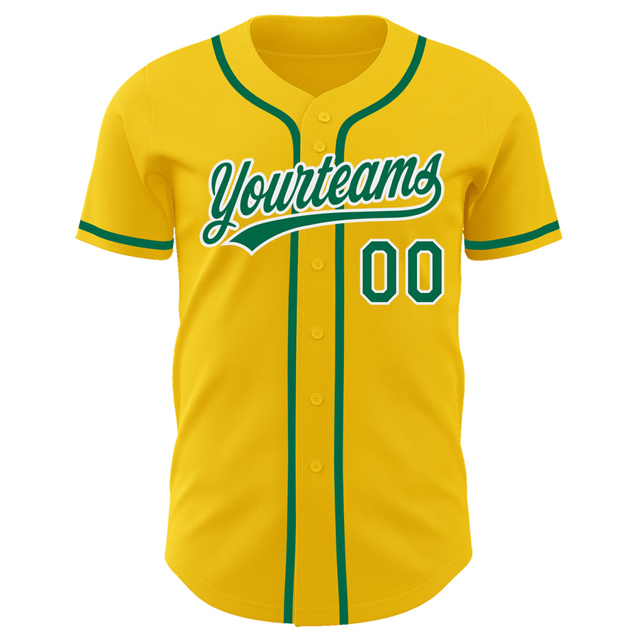 Custom Yellow Kelly Green-White Authentic Baseball Jersey