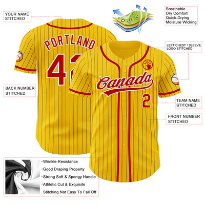 Custom Yellow Black Pinstripe Red-White Authentic Baseball Jersey