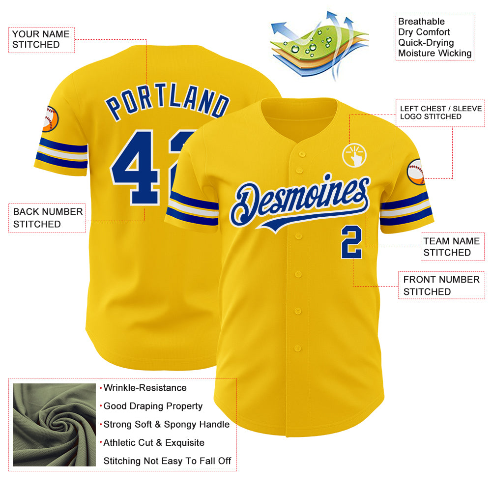 Custom Yellow Royal-White Authentic Baseball Jersey