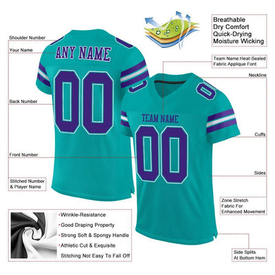 Custom Aqua Purple-White Mesh Authentic Football Jersey