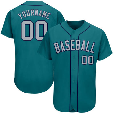 Custom Teal Gray-Navy Authentic Baseball Jersey