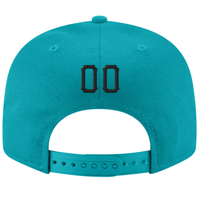 Custom Aqua Black-White Stitched Adjustable Snapback Hat