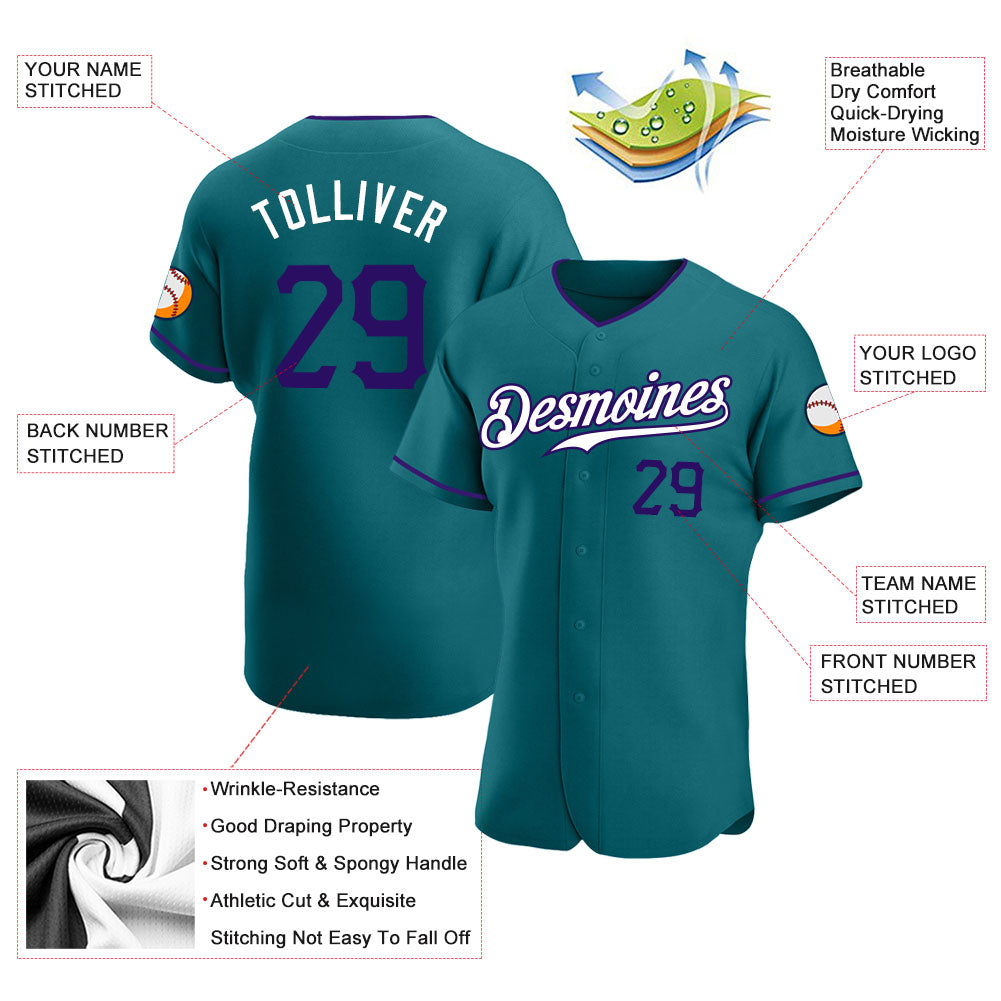 Custom Teal Purple-White Authentic Baseball Jersey