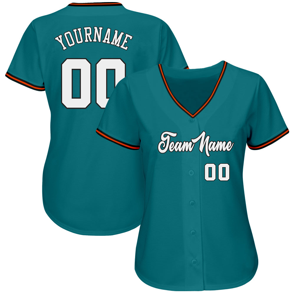 Custom Teal White-Orange Authentic Baseball Jersey