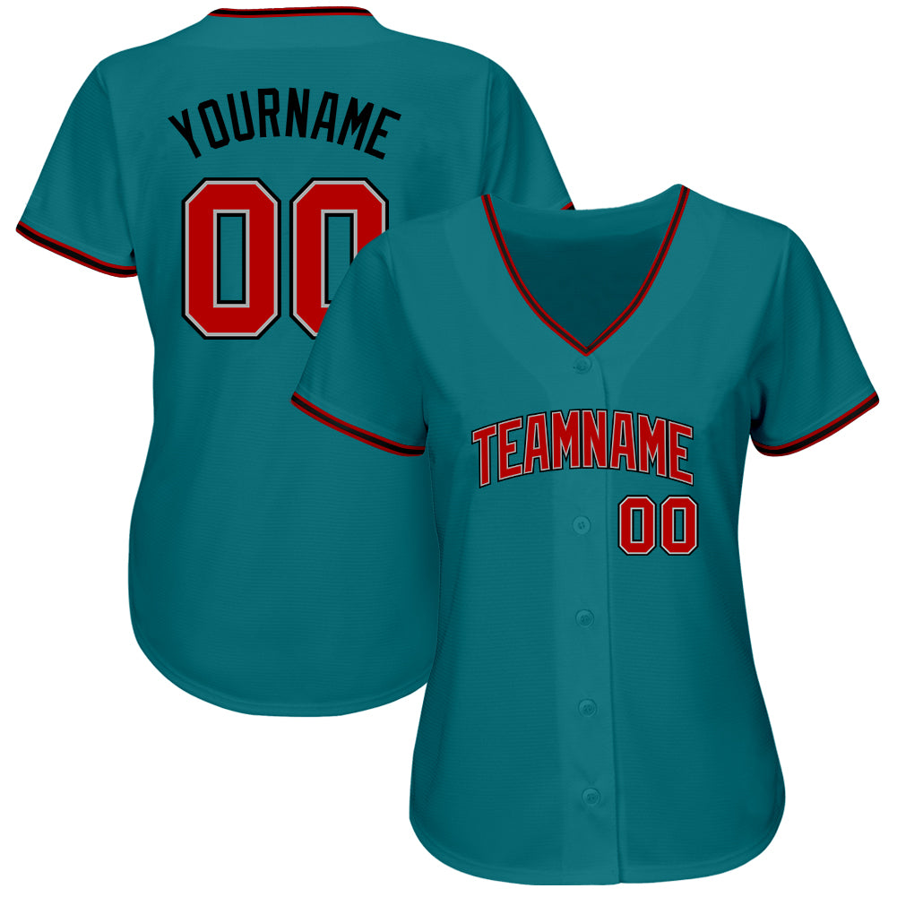 Custom Teal Red-Black Authentic Baseball Jersey