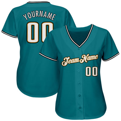 Custom Teal White-Old Gold Authentic Baseball Jersey