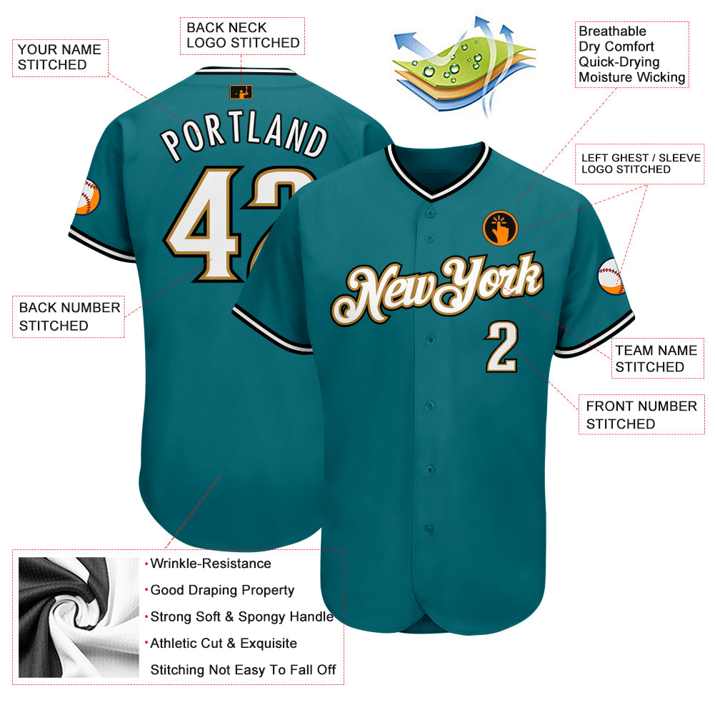 Custom Teal White-Old Gold Authentic Baseball Jersey