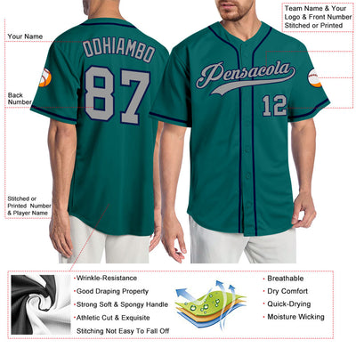 Custom Teal Gray-Navy Authentic Baseball Jersey