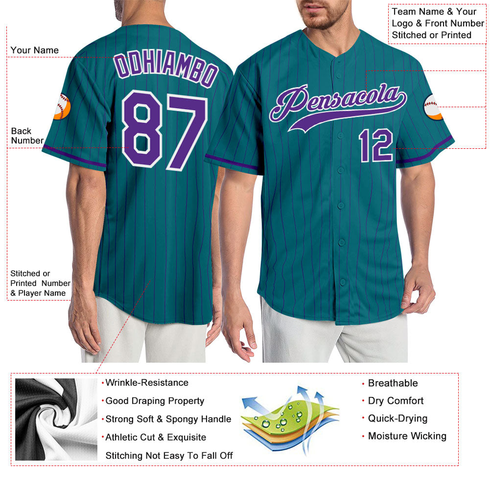Custom Teal Purple Pinstripe Purple-White Authentic Baseball Jersey