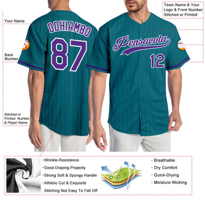Custom Teal Purple Pinstripe Purple-White Authentic Baseball Jersey